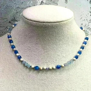 Vintage Stone and Glass Beaded Necklace Blue